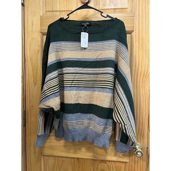 suzanne betro 3x Green And Gold Striped Sweater - Picture 1 of 9